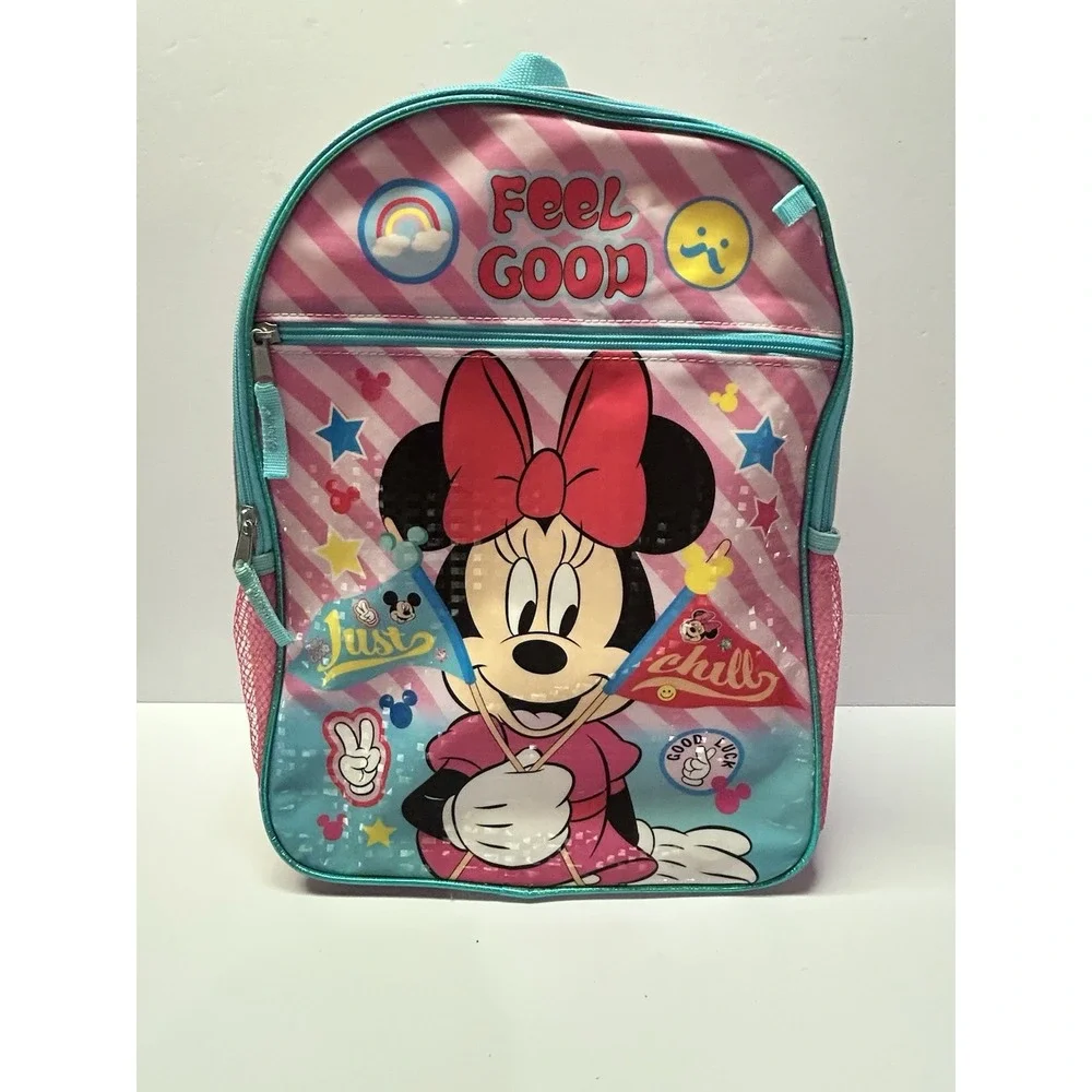 Disney Minnie Mouse Kids 16 inch Backpack Pink Blue Feel Good Reflective School‎
